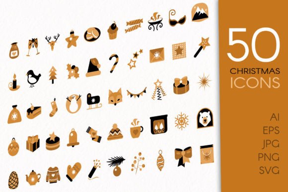 Boho Christmas Icon Set for Graphics and Icons