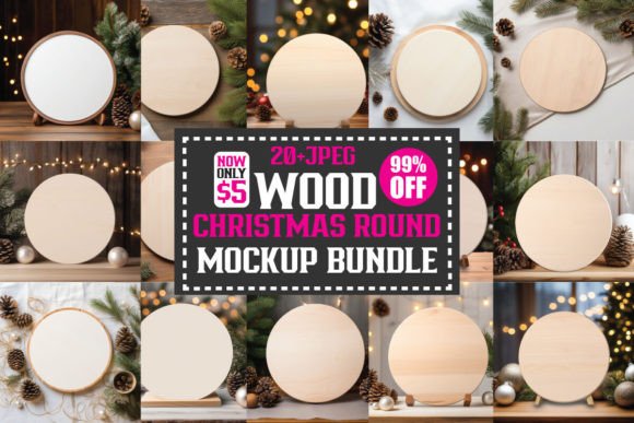 Christmas Free Round Wood Mockups Bundle for Graphics and Christmas Amp