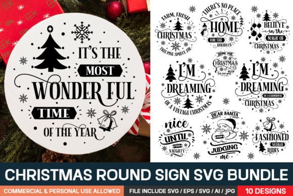 Christmas Round Sign Svg Bundle for Crafts and Graphics