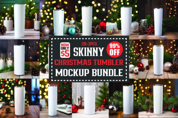 Christmas Skinny Tumbler Mockups Bundle for Local Business Graphics