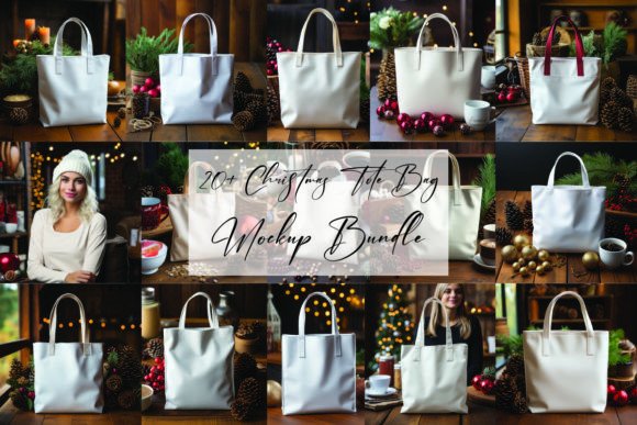 Christmas Tote Bag Mockups Bundle for Graphics and Tote Bags