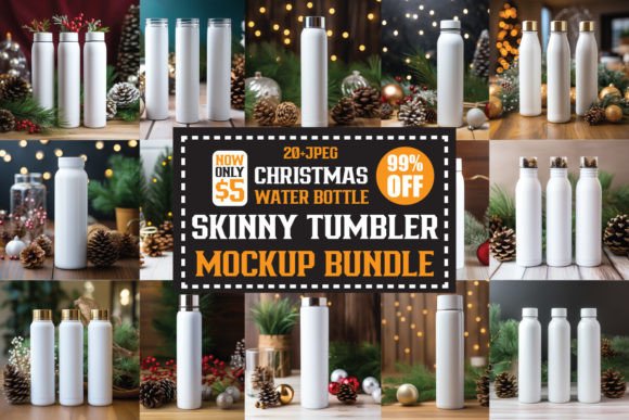 Christmas Water Bottle Mockups Bundle for Graphic Design
