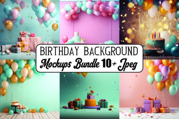 Happy Birthday Background Mockups Bundle for Seasonal Graphics