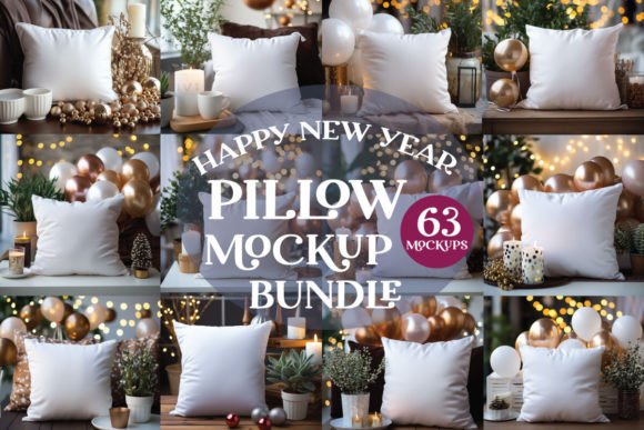 Happy New Year Pillow Mockup Bundle for Graphics and Pillows Amp