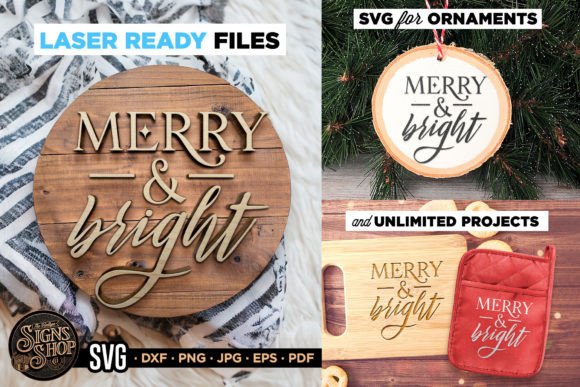 Merry and Bright Christmas SVG Sign for Crafts and Graphics