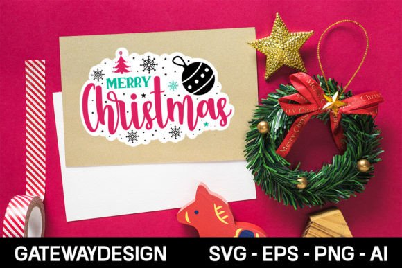 Merry Christmas Sticker Design for Crafts and Graphics