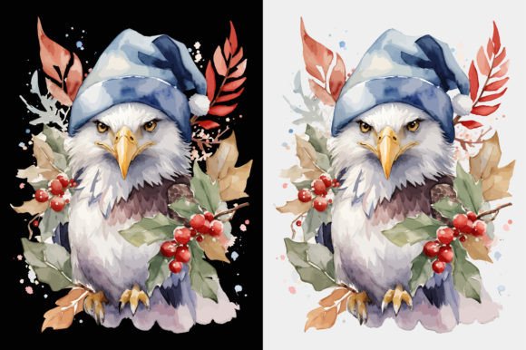 Merry Christmas Watercolor Eagle Graphics for Print Templates