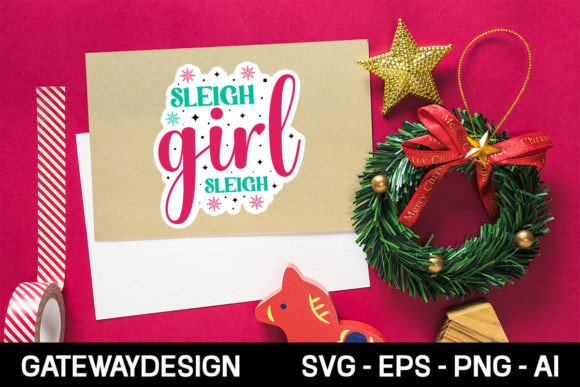Sleigh Girl Sleigh Sticker Design for Crafts and Graphics