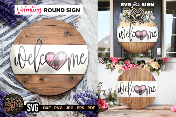 Welcome Plaid Heart SVG Round Sign for Crafts and Graphics