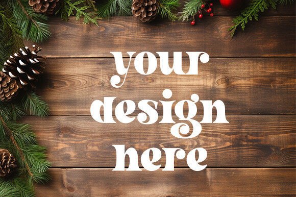 Winter Christmas Background Table Mockup for Crafts and Graphics